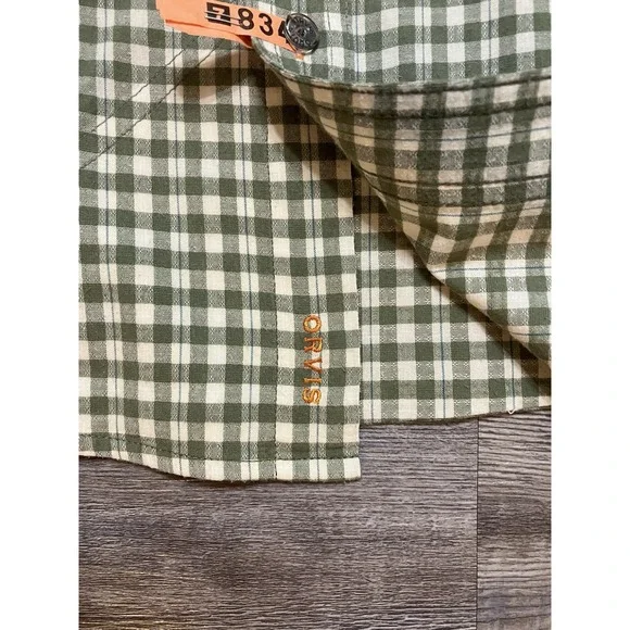 Orvis Mens M Outdoor Long Sleeve Shirt Plaid Green Organic Cotton Blend Button - Picture 7 of 10